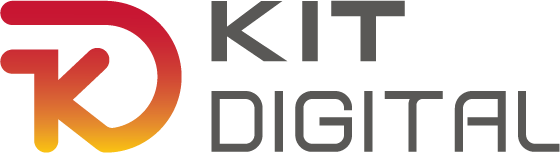 Logo de Kit Digital, un programa de apoyo para la digitalización de pequeñas y medianas empresas en España, con un diseño moderno en tonos rojo, naranja y gris.